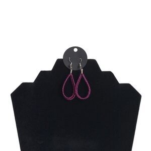 Dark Purple Seed Beaded Double Teardrop Shaped Lightweight Dangle Drop Earrings